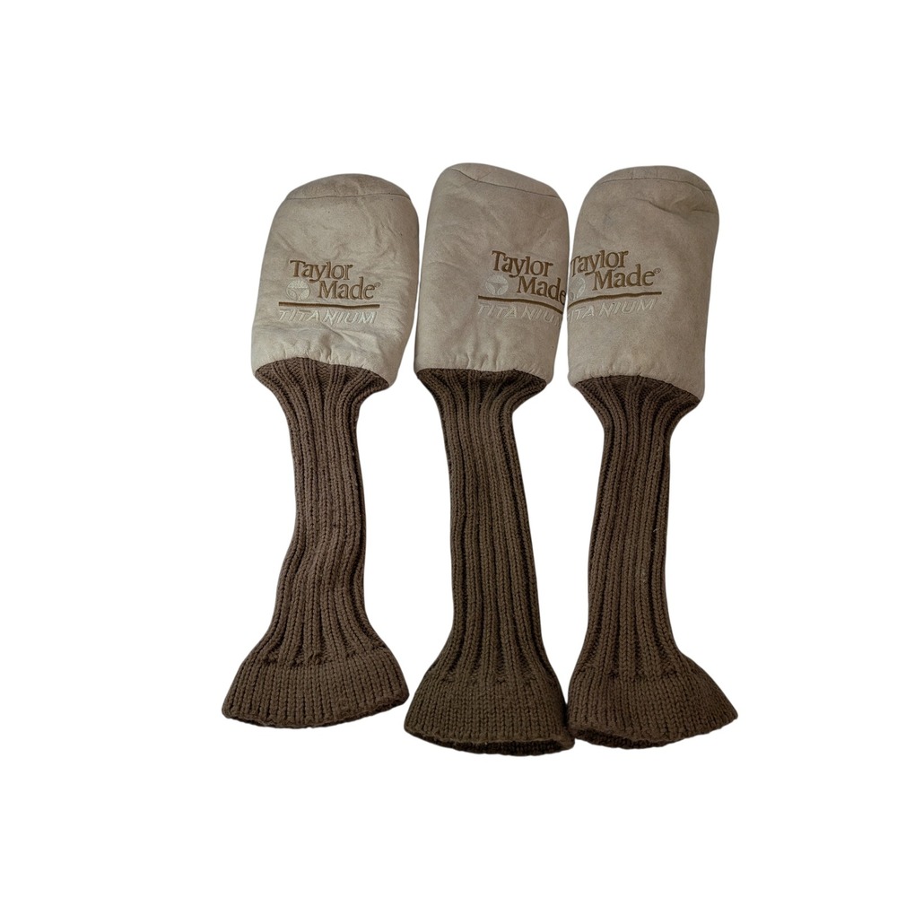 TaylorMade Titanium Golf Club Headcovers Set of 3 Tan Brown Wood 1 3 5 Vintage